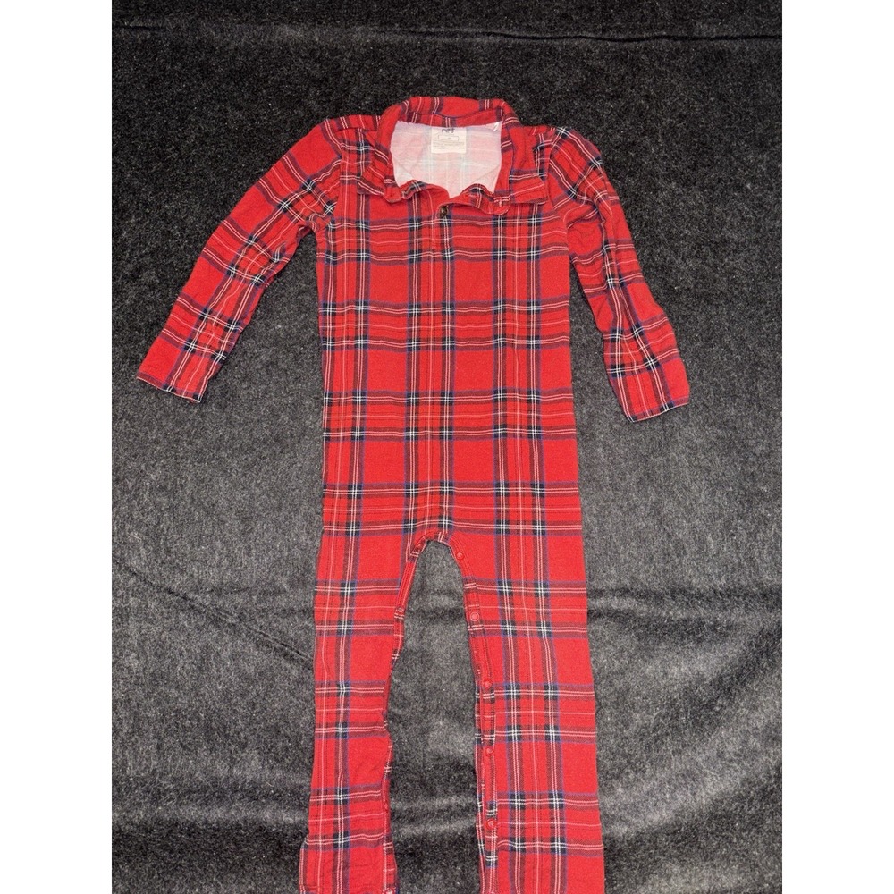 Little Sleepies Red Holiday‎ Plaid One Piece Pajamas Toddlers Sz 3T 0575
